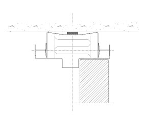 Vertikalt snit Flexica. 100 mm væg. Stålkarm med massivdør i fuld højde. 15-30 mm reces med dobbeltfliget H-profil.