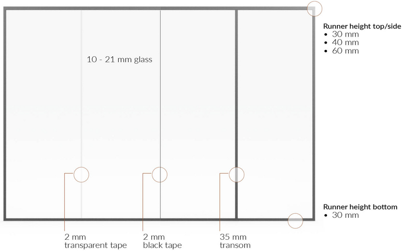 TRIPLAN LITE | 34 - 43 dB glazed wall. Design: ALU. Elevated drawing