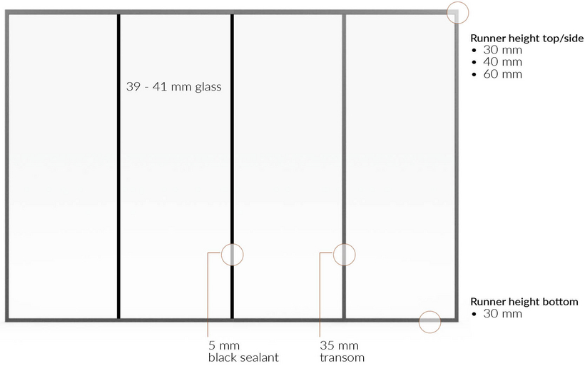 TRIPLAN LITE | 46 - 50 dB glazed wall. Design: ALU. Elevated drawing