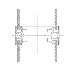 Vandret modulsamling Flexica Line. Panelsamling i 100 mm væg mellem 2 dobbelt glasmoduler.