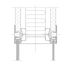 Vandret modulsamling Flexica Line.  Panelsamling i 100 mm væg mellem gips- og dobbelt glasmodul.