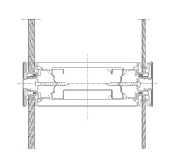Vandret modulsamling Flexica Line. Panelsamling i 125 mm væg mellem 2 dobbelt glasmoduler.