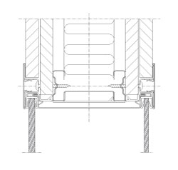 Vandret modulsamling Flexica Line.  Panelsamling i 125 mm væg mellem gips- og dobbelt glasmodul.