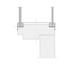 Vertical section Flexica. 100 mm wall. Joint between double glass module and wooden door frame.