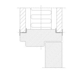 Vertical section Flexica. 100 mm wall. Joint between plasterboard module and wooden door frame.