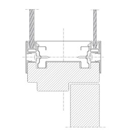 Vertical section Flexica Line. 100 mm wall. Joint between wooden door frame and two double glass modules.
