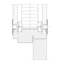 Vertical section Flexica Line. 100 mm wall. Joint between steel-covered wooden door frame and two plaster modules.