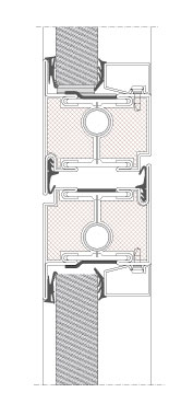 Vertical section TP Fire. Steel frame door with glazed overpanel. EI60.