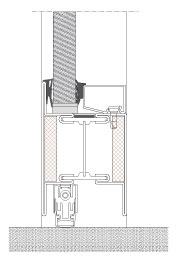 Vertical section TP Fire. Steel frame door with glazed overpanel. EI30.  Bottom solution with or without drop seal.