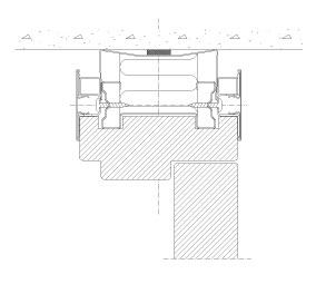 Vertical section Flexica Line. 100 mm wall. Wooden frame with solid door. 10-20 mm recess.