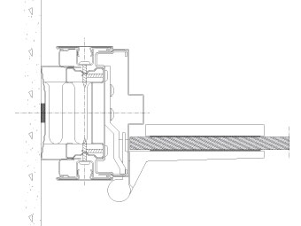Horizontal section Flexica Line. 100 mm wall. Steel frame with glass door. 10-20 mm recess.