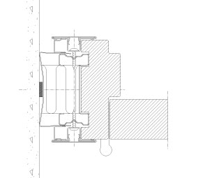Horizontal section Flexica Line. 100 mm wall. Wooden frame with glass door. 10-20 mm recess.