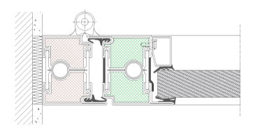 Horizontal section TP Fire. Door solution against wall. Steel-framed door. EI60. Section depth 70 mm.