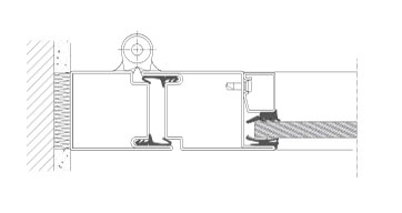Horizontal section TP Fire. Door solution against wall. Steel-framed door. Unclass. - EW60. Section depth 50 mm.