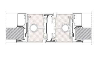 Door solution TP Fire striking-plate side. Horizontal section. Steel-framed glass door. EI60.