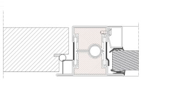 Door solution TP Fire striking-plate side. Horizontal section. Steel frame with solid door. EI60.