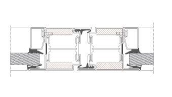 Door solution TP Fire striking-plate side. Horizontal section. Steel-framed glass door. EI30.