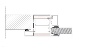 Door solution TP Fire striking-plate side. Horizontal section. Steel frame with solid door. EI30.