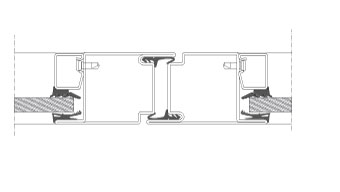 Door solution TP Fire striking-plate side. Horizontal section. Steel-framed glass door. Unclass. - EW60.