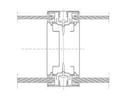 Horizontal section Flexica. Module joint in 100 mm wall between two double glass modules.