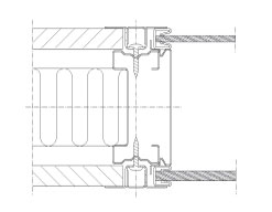 Horizontal section Flexica. Module joint in 100 mm wall between plasterboard and double glass module.
