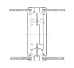 Horizontal section Flexica. Module joint in 125 mm wall between two double glass modules.