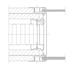 Horizontal section Flexica. Module joint in 125 mm wall between plasterboard and double glass module.