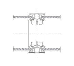 Horizontal section Flexica Line. Module joint in 100 mm wall between two double glass modules.