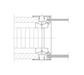 Horizontal section Flexica Line. Module joint in 100 mm wall between plasterboard and double glass module.