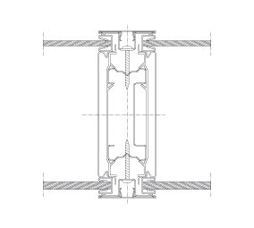Vandret snit Flexica Line. Modulsamling i 125 mm væg mellem to dobbelte glasmoduler.