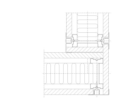 Horizontal section Flexica. 90° corner joint with F section in 100 mm wall between two plasterboard modules.