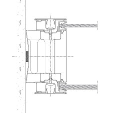 Horizontal section Flexica Line. Joint to wall. 100 mm double glass wall with joint section.