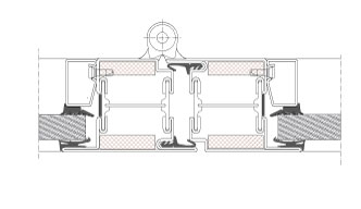 Horizontal section. TP Fire. Steel-framed glass door. EI30.