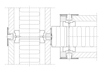 Vandret T-samling Flexica Line. Samling i 2 x 100 mm væg mellem 2 gipsmoduler med træliste og tilslutningsprofil.