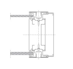 Horizontal section Flexica Line. Wall end in 100 mm double glass wall. End with blind door frame.