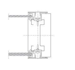 Horizontal section Flexica Line. Wall end in 100 mm double glass wall. End with steel cover caps.