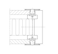 Horizontal section Flexica Line. Wall end in 100 mm plasterboard wall. End with steel cover caps.