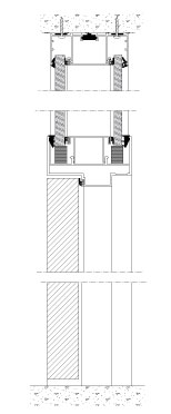 Vertical section TP Lite Twin. Door frame in aluminium. Solid door with glazed overpanel. Section height 30 or 40 mm.