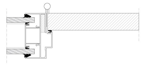 Door frame in aluminium. Section width 50 mm. Horizontal section. Solid door.