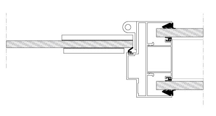 Door frame in aluminium. Section width 50 mm. Horizontal section. Glass door.