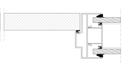 Door solution with striking-plate side. Horizontal section. Solid door.